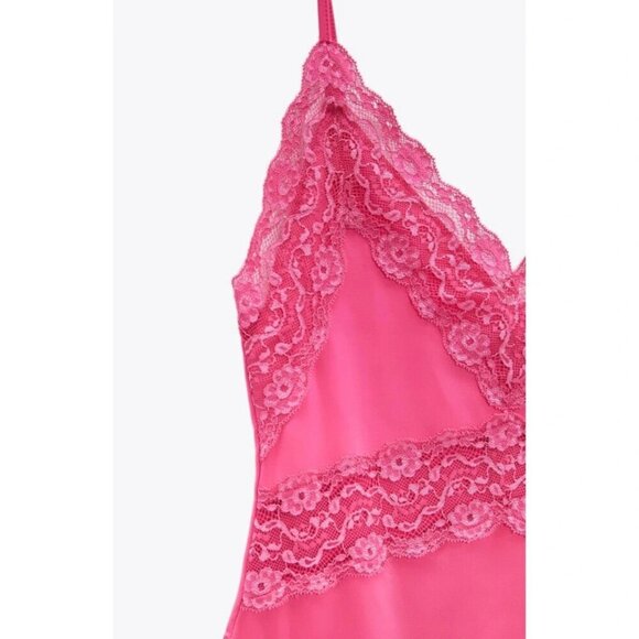 NWOT Zara pink lace trim detail sleeveless bodysuit, M - Picture 7 of 12